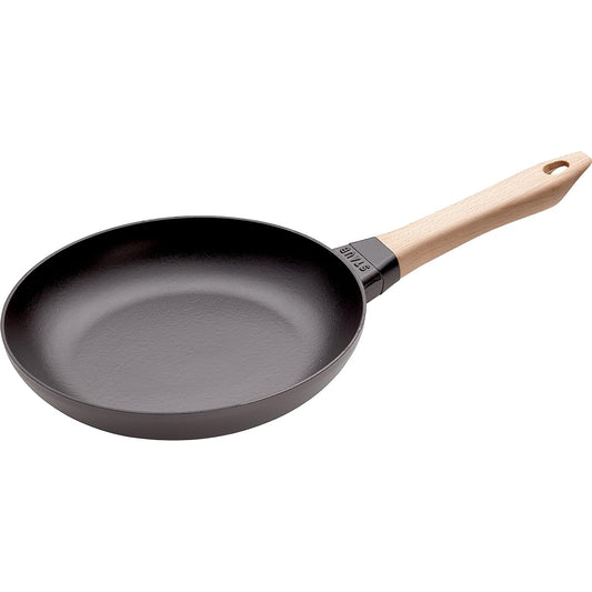 staub "Wood handle frying pan 24cm" Cast metal enamel skillet IH compatible [Authorized Japanese product] Flying-pan with wooden handle 40511-951