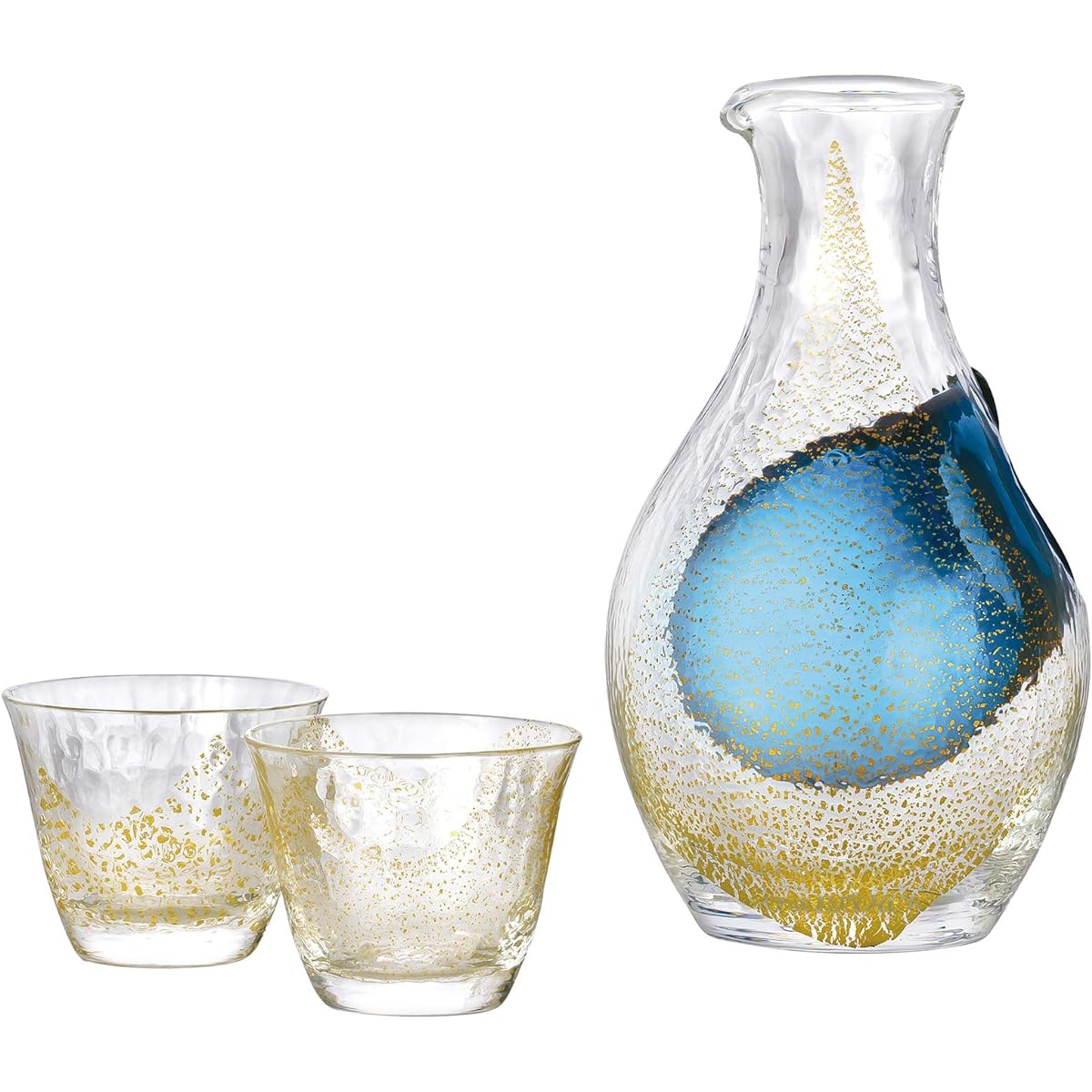 Toyo Sasaki Glass Cold Sake Glass Set Gold Leaf Made in Japan Carafe 300ml, Glass 80ml 3 Pieces G640-M60