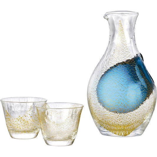 Toyo Sasaki Glass Cold Sake Glass Set Gold Leaf Made in Japan Carafe 300ml, Glass 80ml 3 Pieces G640-M60