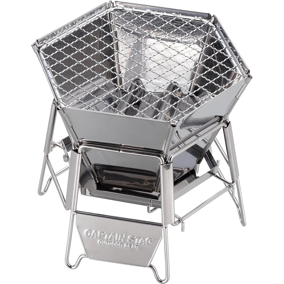 CAPTAIN STAG Bonfire Stand Barbecue Stove Grill 2 in 1 Hexa Stainless Steel Fire Grill Tabletop Grill S Size Stainless Steel Storage Bag Included UG-94