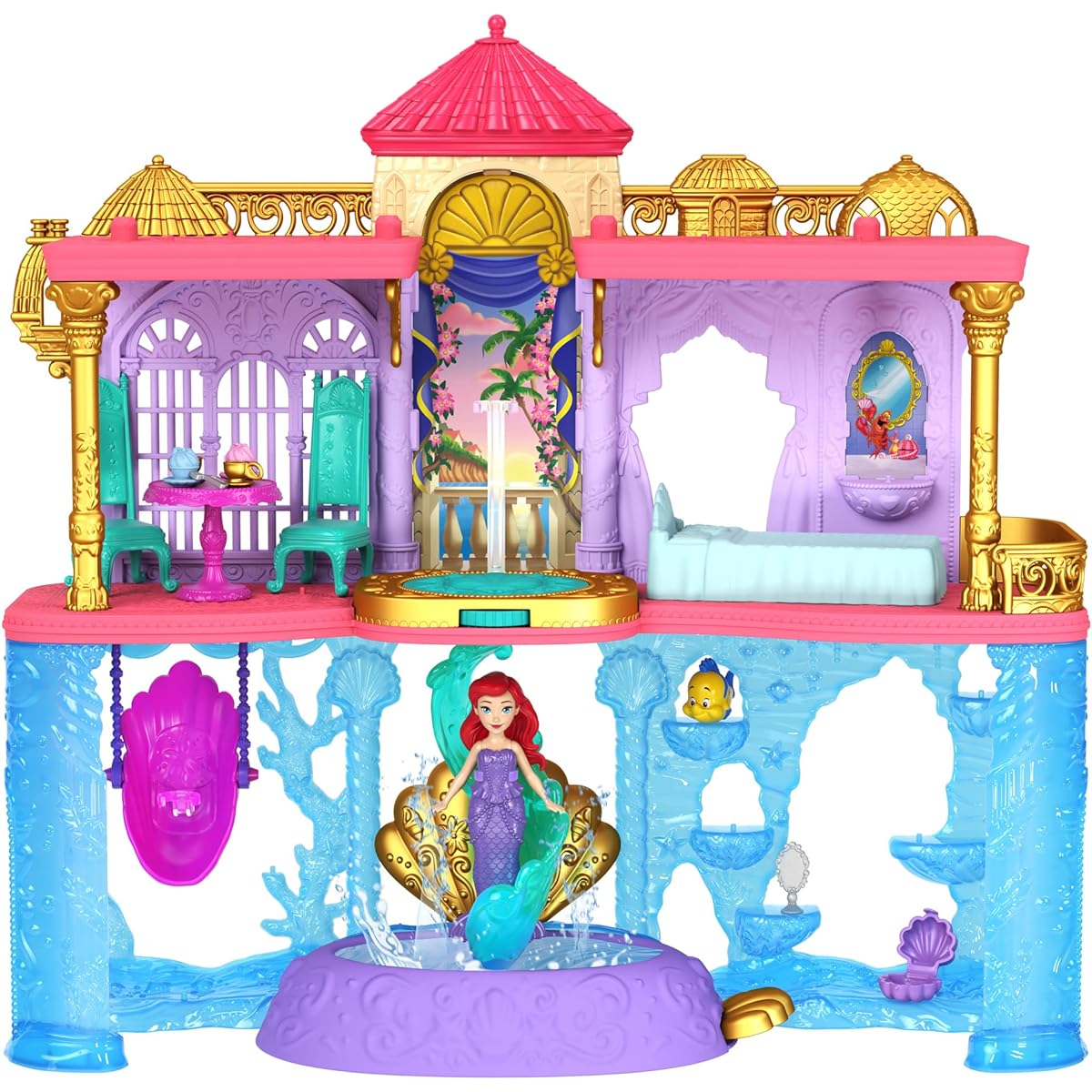 MATTEL Disney/Disney Princess Ariel and Deluxe Oshiro (Kasaneru Oshiro Series! Mini Doll) [Disney 100th Anniversary Celebration] [Dress-up doll/castle] [House and accessories included] [3 years old and up] [Present] HLW95