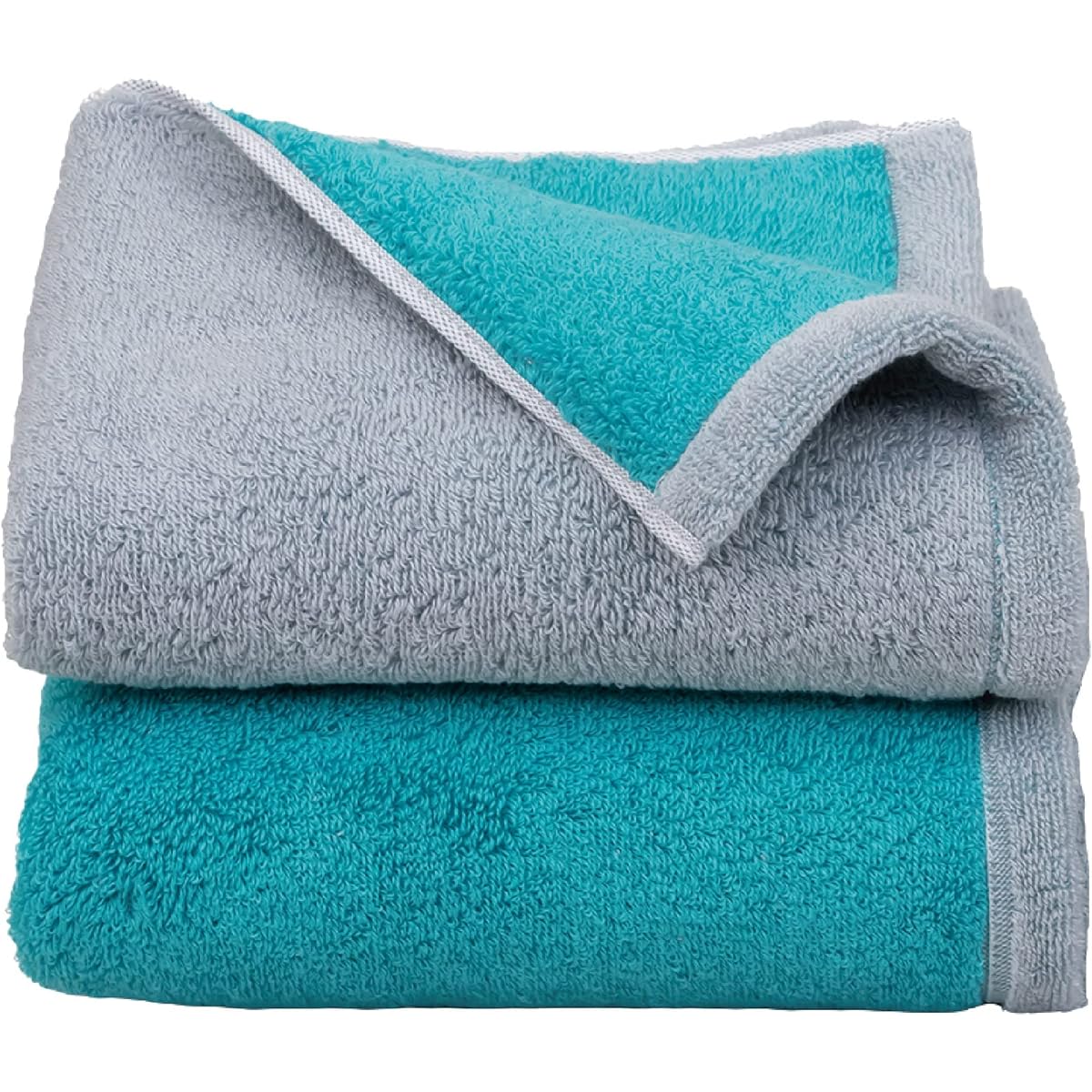 Bath Towel Imabari Large Set of 2, Thick, Large, Made in Japan, Certified, Absorbent, 70 x 130 cm, 100% Cotton, Reversible, Gray x Turquoise