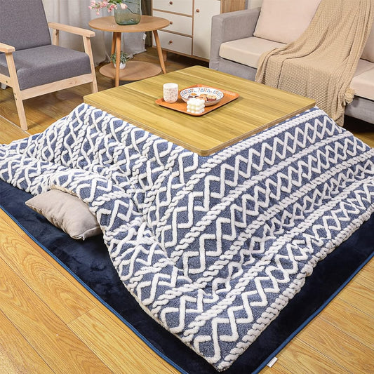 Peto-Raifu Kotatsu Futon, Kotatsu Thick Comforter, Single Comforter, Square, Reversible, Can Be Used on Both Sides, Boa Jacquard, Made of Heat-generating Cotton, Heat Retention, Fully Washable, No Shedding, Navy, 185 x 185 cm