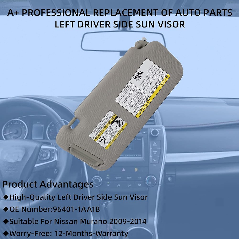 DASBECAN Left driver side sun visor light Nissan Memrano 2009 2010 2012 2012 2013 2014 Gray 96401-1a1b