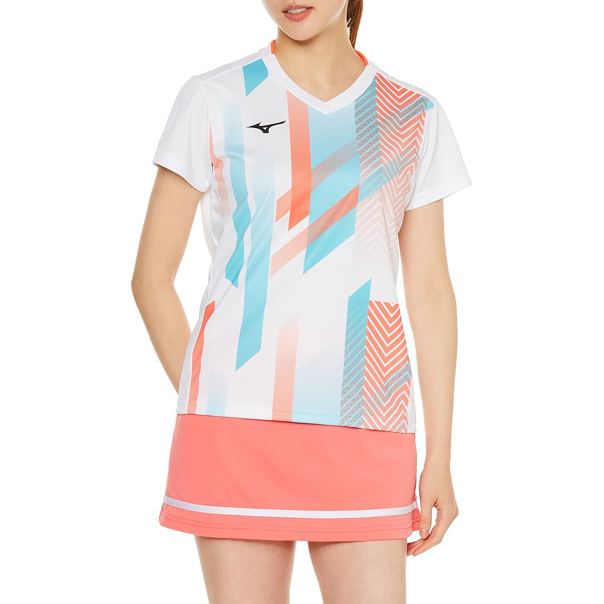 Mizuno 62JAA203 Women's Tennis Wear Game Shirt, Short Sleeve, Sweat Absorbent, Quick Drying