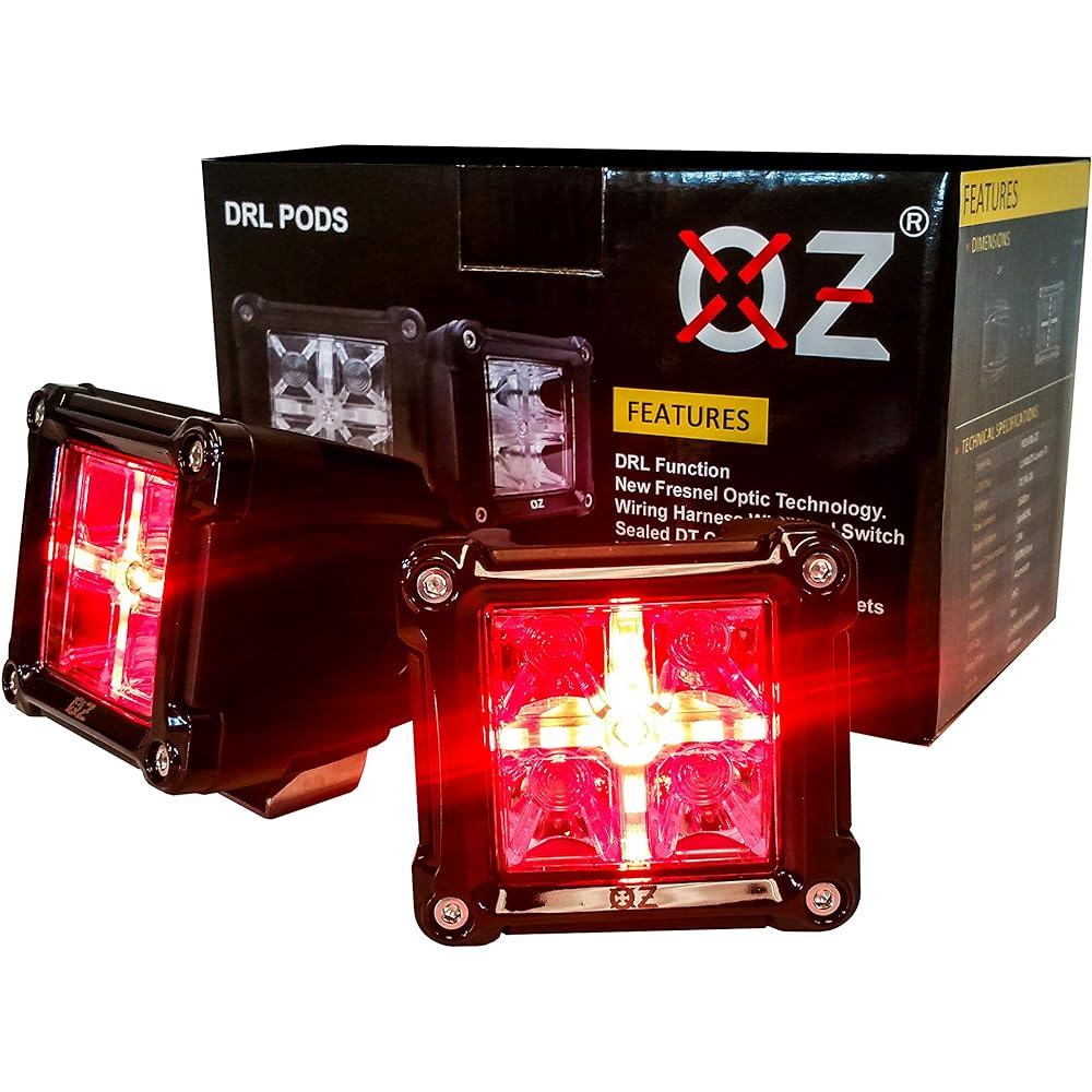 OZ-USA DRL POD 3 inch rear 20W LED LED Light White Spot Beam + Red DRL Wiring Harness Dual Switch River Backup Cube Opload Autvy ATV SUV Track Ship Heavy Inspot 12V 24V