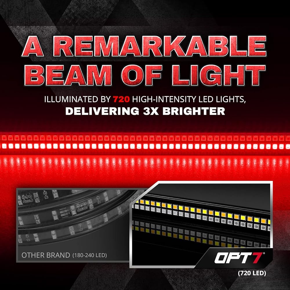 OPT7 60 -inch red line 2 row LED tail gate light bar amber with winker -resistant, hard -resistant aluminum frame truck Light bar drill No need for full function brake running reverse flashing light