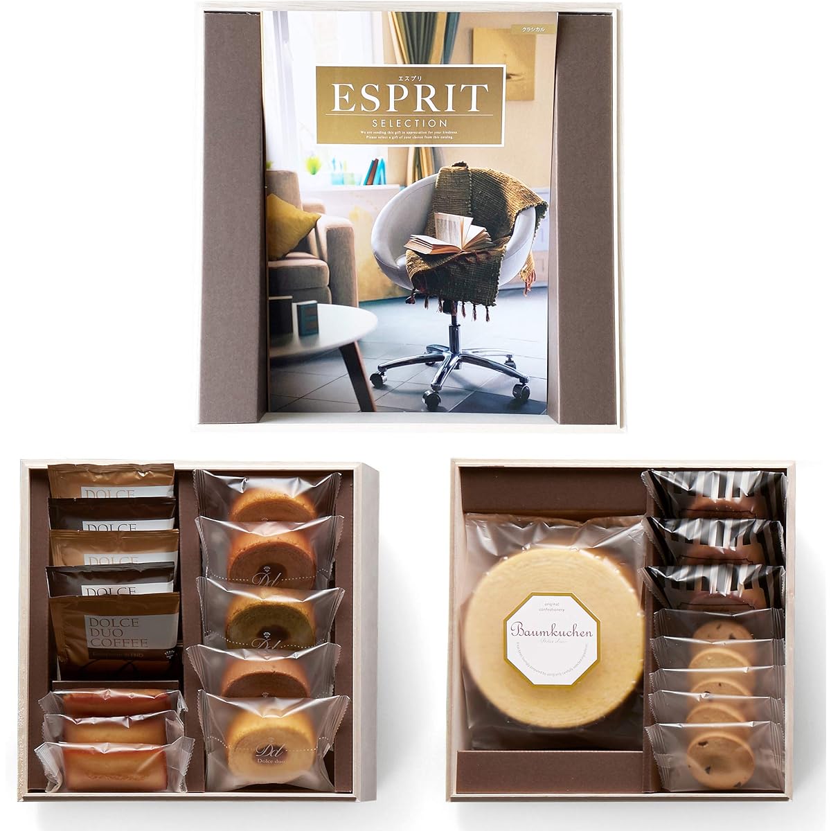 Catalog gift Luxurious wooden box 3-tier sweets set Total price 18,480 yen Return gift Family gift Celebration Wedding gift Baby gift Midyear gift Year-end gift Present DAM-135