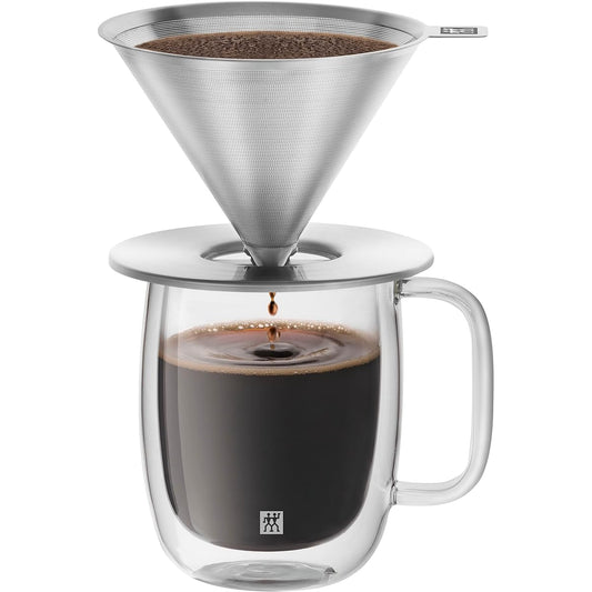 ZWILLING "Stainless Steel Coffee Dripper Mug Set" Double Wall Glass Coffee Mug Heat Resistant Cold Insulation Thermal Paperless Dishwasher Safe For 1-4 Cups [Authorized Japanese Product] Sorrent Z1024-006