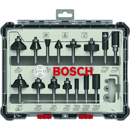 BOSCH Router/trimmer bit set (15 types, 15 pieces) 2607017471