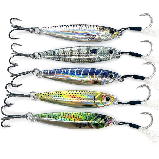 TOTOMOKA Metal Jig Lure Jig Live Bait Color Set of 5 20g 25g 30g 40g 60g 80g with Hook Shore Jigging Sea Fishing Boat Fishing Bass Fishing Seabass Flounder Hairtail Bluefish Hairtail