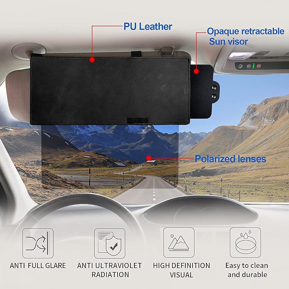 VEHARVIM Polarized Sun Vizer For vehicles UV400 Casan Visor Extension Polycarbonate Lens and Anti -Glare Car Vizer Clear Visit and Safe Driving UV Filter/Protection
