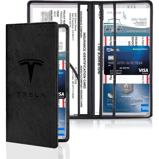KIKIMO TESLA Automobile Registration and Insurance Holder Artificial PU Leather Registration Holder Model S/3/X/Y In with magnet shut for organizer cards