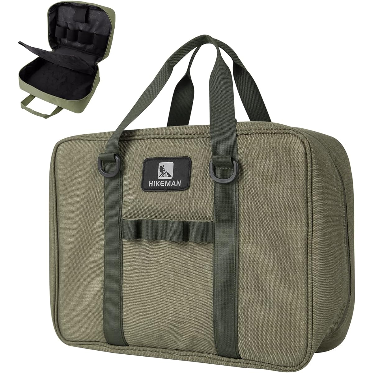 Cassette stove storage case, simultaneous storage of gas cylinders, cushioned multi-container box, multi-functional, with rubber feet on the bottom, 900D Oxford fabric, freestanding, outdoor BBQ, solo camping, camping equipment (army green)
