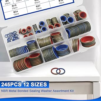 DAPTEMN 245 Metric Oil Drag Gasket NBR Metal Bonded Seal Washer Combination Tube Sealing Gum O Ring Filled Kit 12 Size M6 M8 M8 M10 M14 M16 M16 M24 M27 M27 M27 M27 M27 M27 M27 M27 M20 M30
