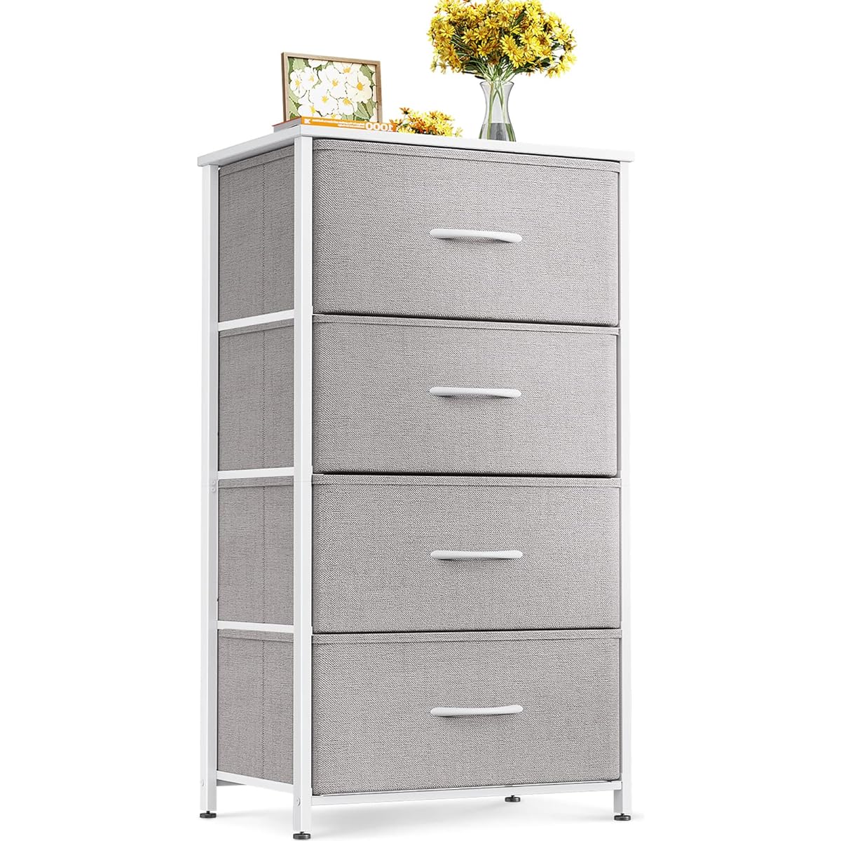 KKL Chest, Dresser, Clothes Storage, Storage Case, Drawer, Living Room Storage, Fabric Drawer, Clothes Case, Chest of drawers, Fall Prevention, Low Form, Stable, 4 Tiers [Width 40 x Depth 30 x Height 80 cm] Light Gray