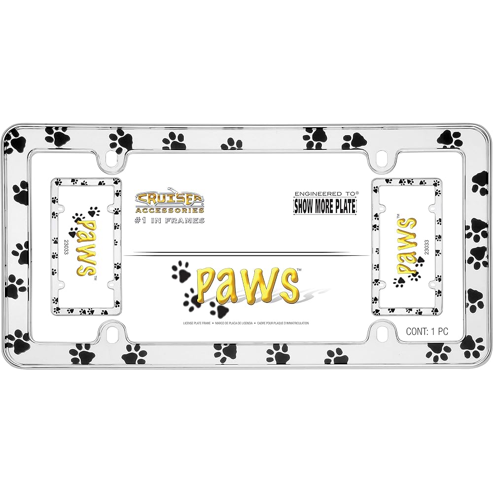 Cruiser Accessories 23033 Paws License Plate Frame, Chrome