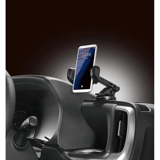 Carmate Car Smartphone Holder, Car Holder, Dashboard [Suction Cup Installation] Easy to Hold with One Hand [Long Arm] Black SA33