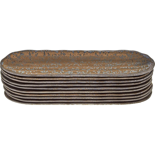 Set of 10 Lava style oval long plates [35.2 x 9.5 x 2.2cm 400g] [Yakimono plates] [Restaurant, Inn, Japanese tableware, Restaurant, Commercial use]