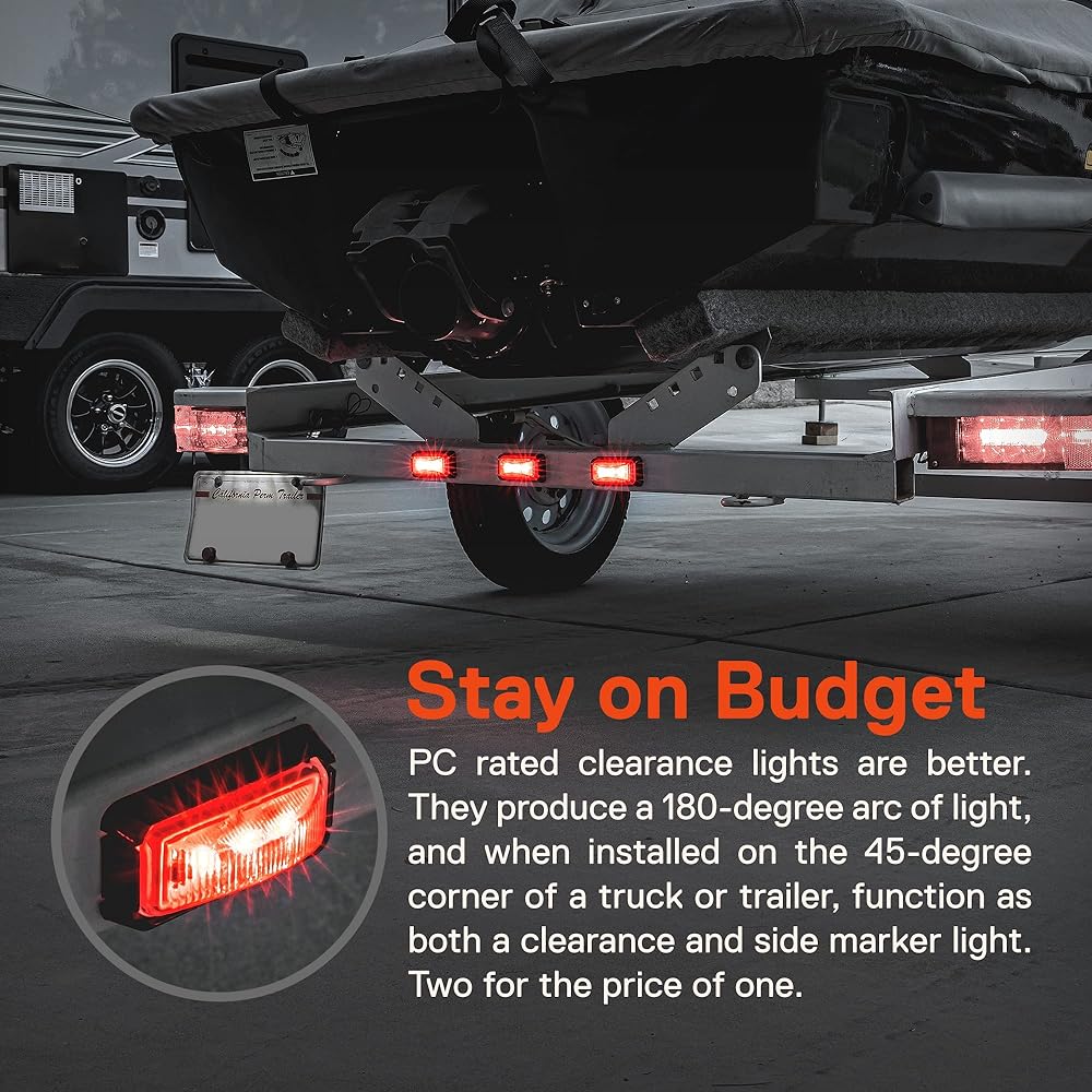 4 pieces 2.5 inch amber+red LED trailer marker light black bezel [dot FMVSS 108] [SAE P2PC] [Surface Mount] [Waterproof IP67] Marker Light for Trailer Truck