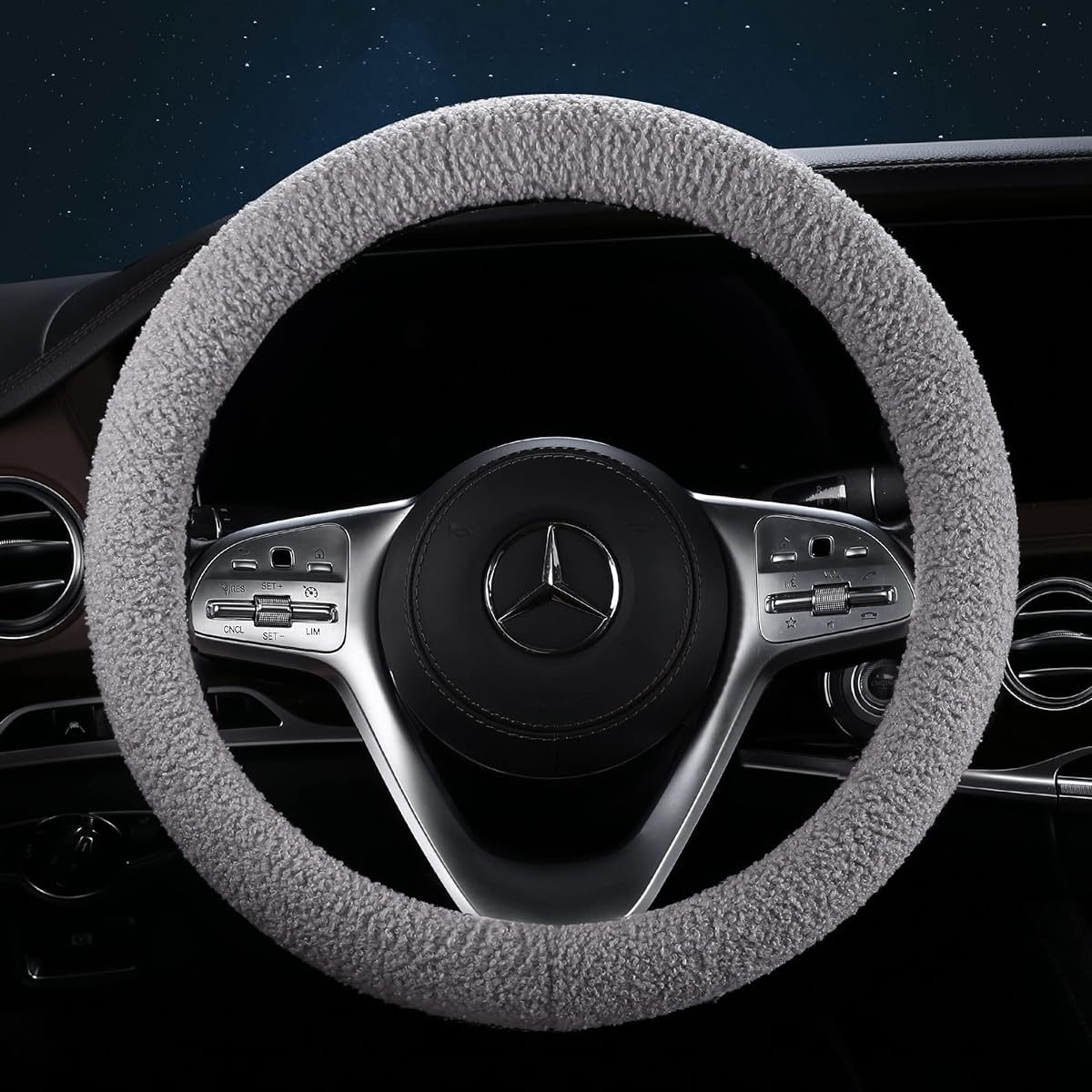 Furry Winter Handle Cover Ladies Girls Soft Short Plash Warm Girley Automobile Interior Accessory Jeep Track F150 Universal Slipping Gray Fazi 15 inch L Size [15 inch 1/2 ~ 16 inches (39 ~ 41cm)