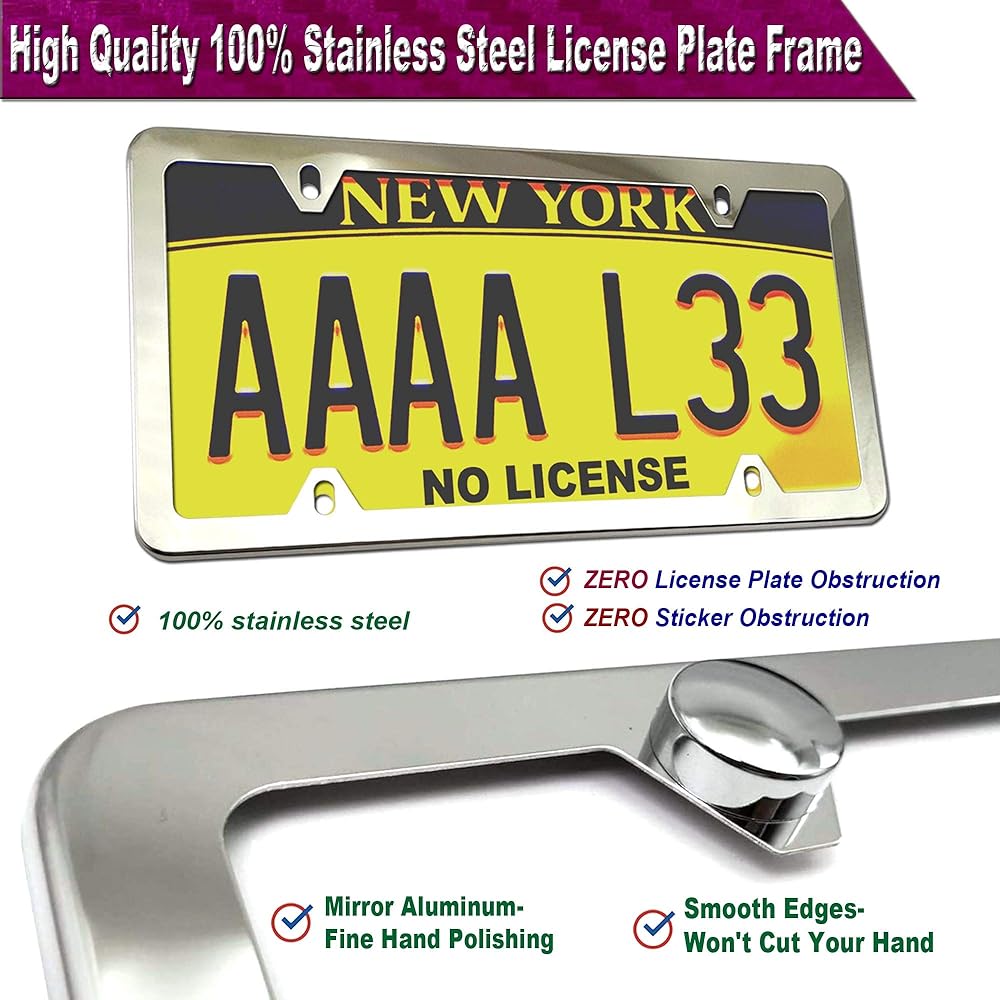 ZXFOOG Front Numbers Plate Mounting Kit -Front Bumper Rubber Plate Bracket & Stainless Steel Cataga Frame Universal Drill Hole No required vehicle/Truck/Trailer Screw Cap with Gala Prevention Pad