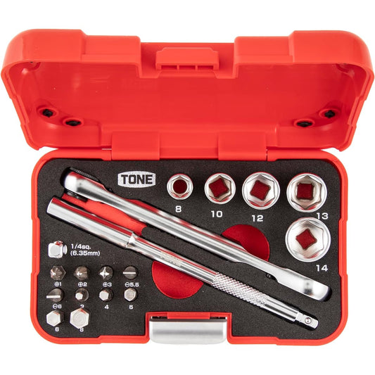 TONE Socket Wrench Bit Set MIX21620P Bit Insertion &6.35mm (1/4") Red Contents 18 items