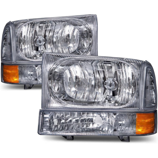 HEADLIGHTSDEPOT Chrome Head Light Park Signal Light Set F-250 F-350 F-450 F-550 SUPER DUTY EXCURSION With a passenger seat headlight