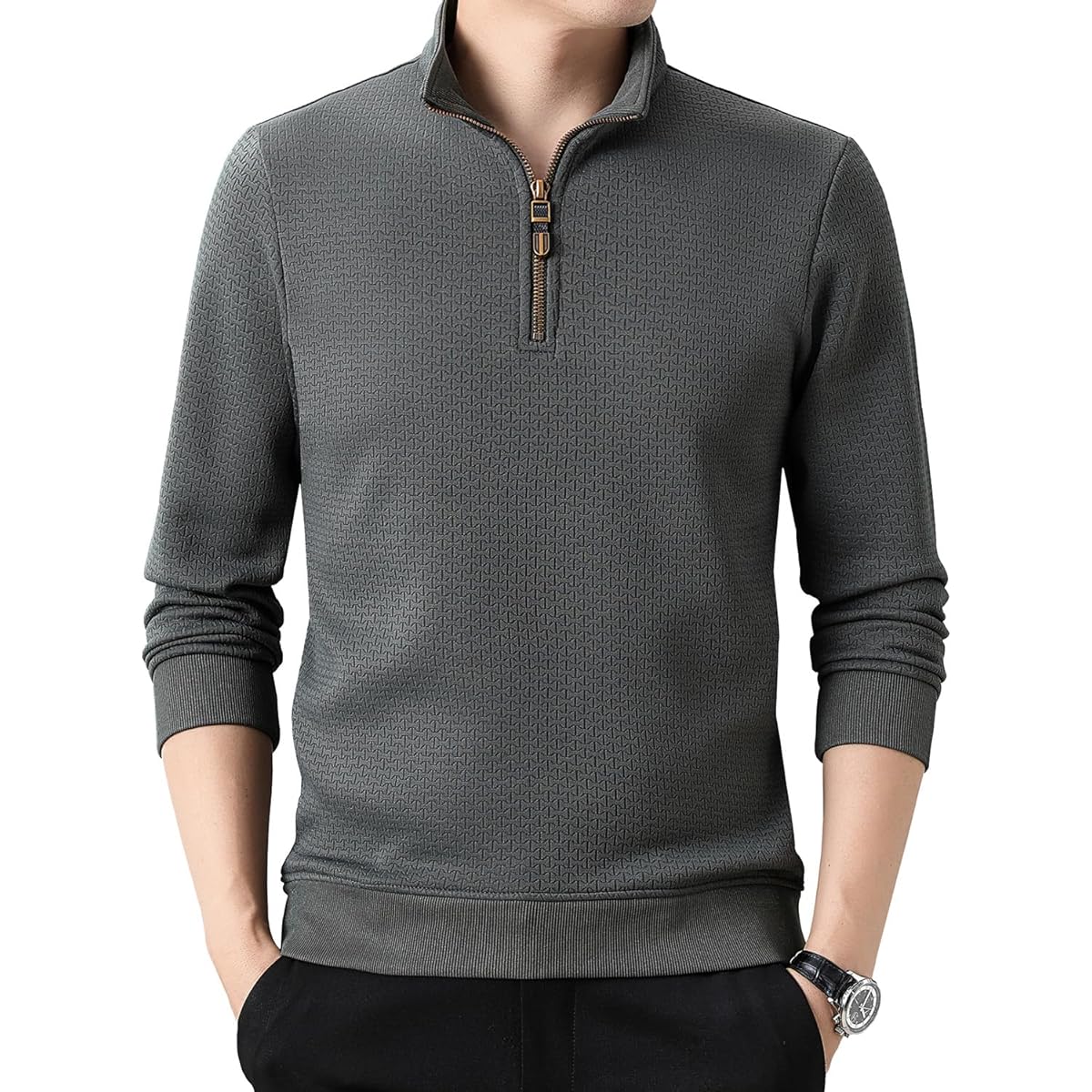 [netero] Half Zip Sweatshirt, Men's Top, Long Sleeve T-Shirt, High Neck, Men's, Heat Retention, Warm, Fleece Lining, Stand-Up Collar, Men's, Autumn, Winter, Spring