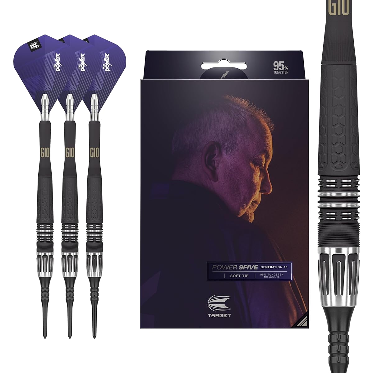 TARGET POWER 9FIVE G10 18G 95% SOFT TIP DARTS (Power 9FIVE G10 Phil Taylor)