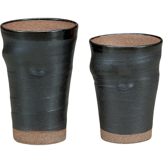 Maruyone [Kutani ware] Pair beer cup, black glaze finish K4-1111