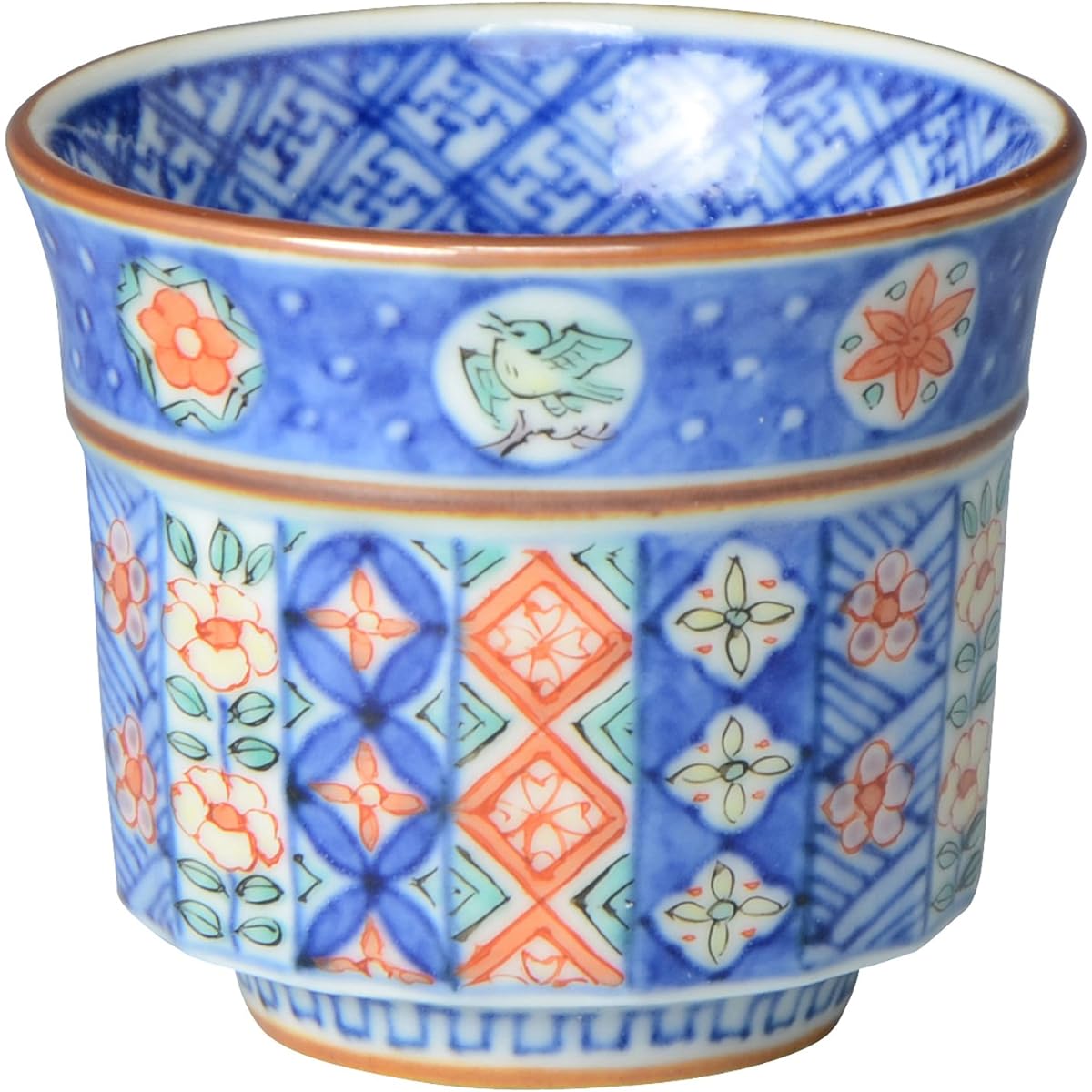 Kyoto ware Kiyomizu ware sake cup Shoami kiln Colored auspicious pattern GSR352