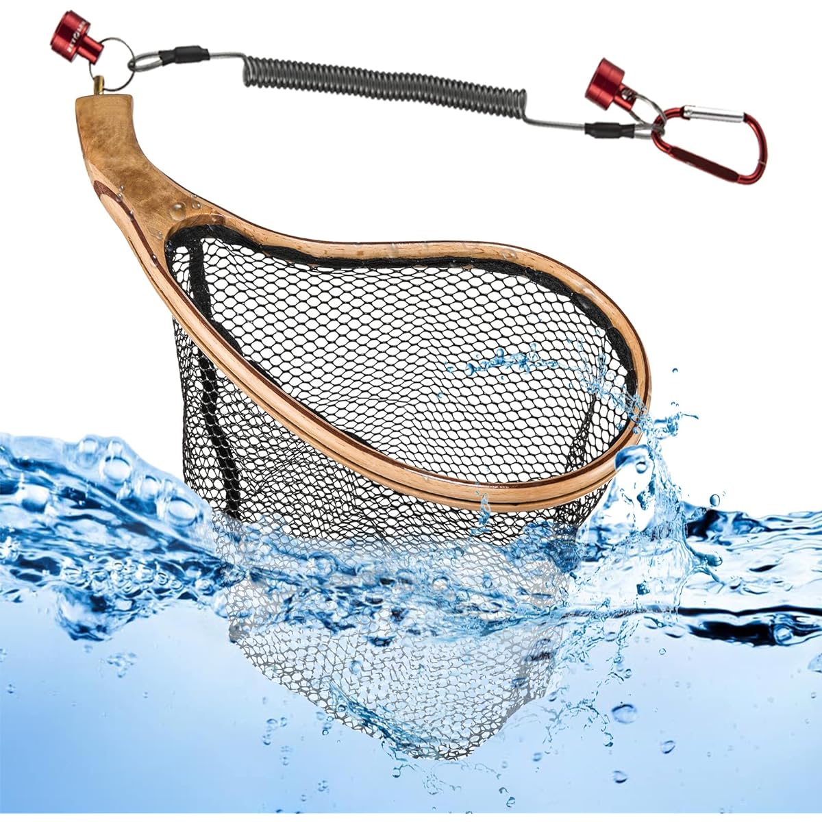 Landing Net Mountain Stream Rubber Net "Craftsman Finish Wooden Frame Curved Pattern Waterproof Nylon Soft Rubber Mesh Compact and Lightweight Will Not Hurt Fish" For Tube Fishing, Bait Fishing, Fly Fishing, Trout, Trout Fishing Catch and Release
