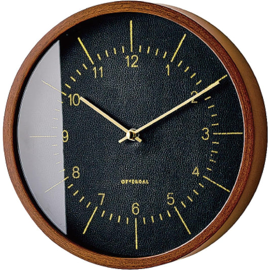 Interform Wall Clock Radio Clock Brandeff CL-3354BK Leather Black Synthetic Leather Wood Gold 25cm