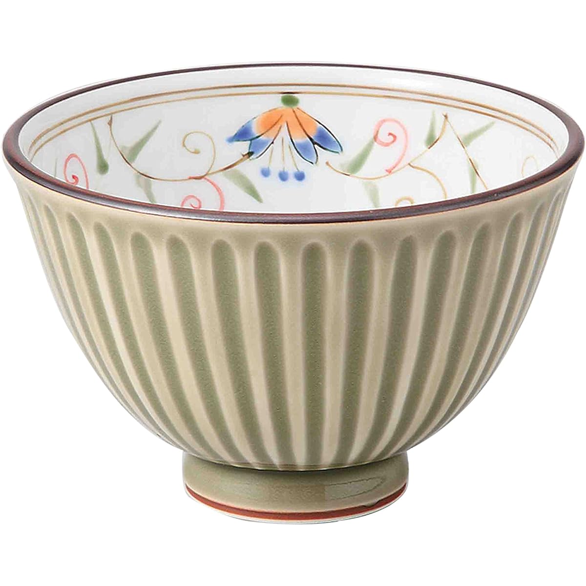 Hasami Ware Lightweight Rice Bowl, Floral Pattern, Green, Set of 3 12355