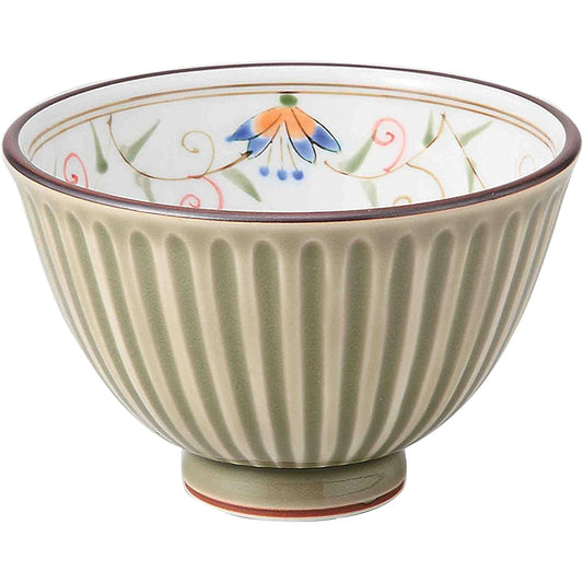 Hasami Ware Lightweight Rice Bowl, Floral Pattern, Green, Set of 3 12355