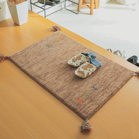 Glam Style Gabbeh Rug Carpet 1 Tatami 70x120cm Natural Wool 100% Hand Woven Brown
