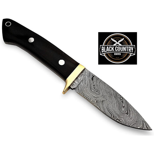 "Black Country Knives" Custom Damascus Knife Custom Damascus handmade hunting knife. Leather sheath. Top quality.