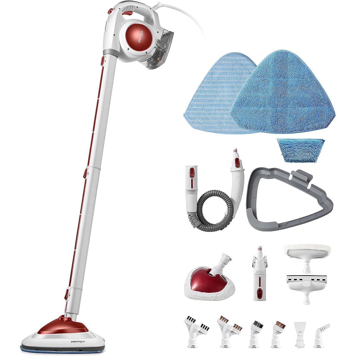STEMOO High Temperature Steam Cleaner/Multifunctional Steam Cleaner/Steam Mop Steam sterilization, floor cleaning, entrance cleaning, limescale/oil stain cleaning, can be used anywhere in the house/many attachments, multi-purpose in one unit 351605 Red