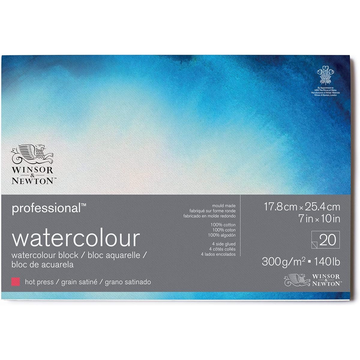 Winsor & Newton Professional Watercolor Paper Block Bright Natural White Fine 300g 17.8×25.4cm 20 Sheets 19102005