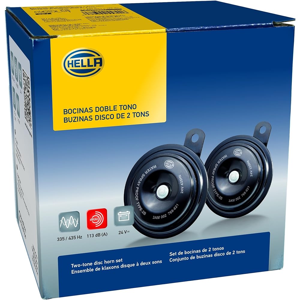 Hella 002768821 Black 92mm 24V Disk Horn Kit (Universal Fit)