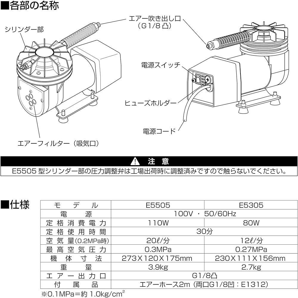 Kiso Power Tools Diaphragm Compressor [Maximum Pressure/0.3MPa/Air Volume/20L/min] Small Compressor E5505