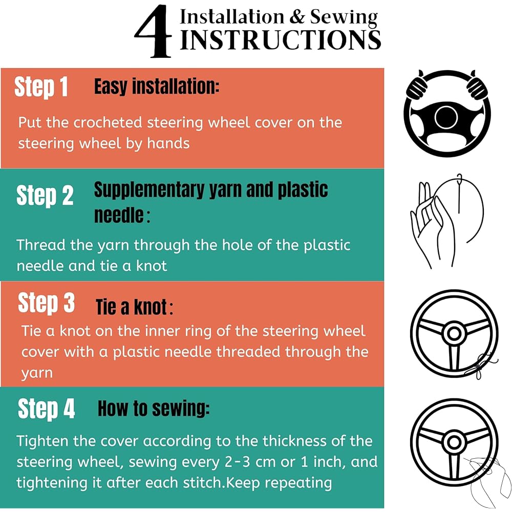 Kag needle handle cover set Cute car handle cover Boeho 14-15 inch black strawberry granny square Women car accessories gift (black strawberry cover set)