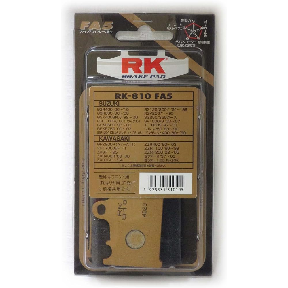 RK Brake Pad FINE ALLOY KAWASAKI: Zephyr χ '97~ (Front) etc. for Motorcycles and Motorcycles 810FA55