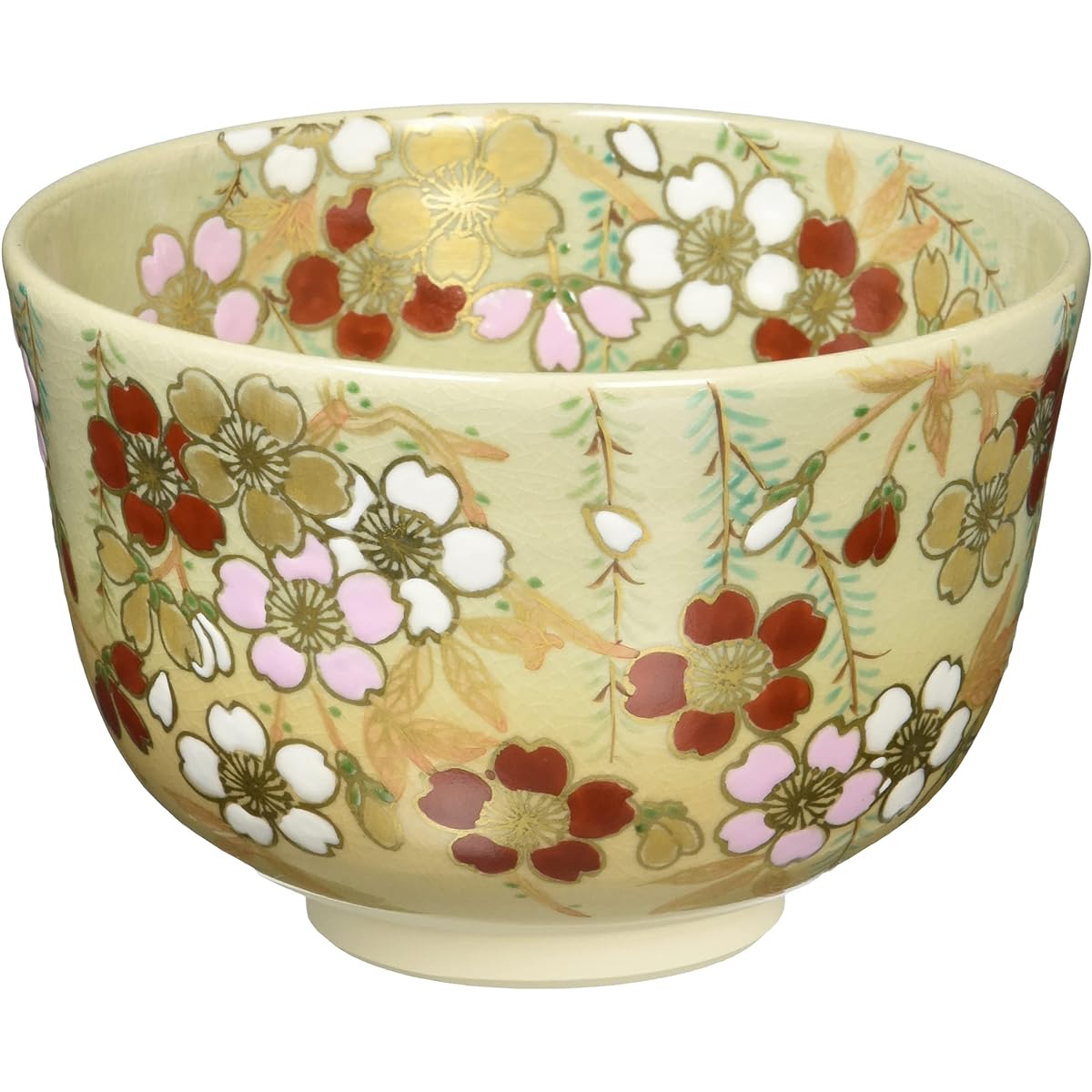 Kyoto ware Kiyomizu ware Nyozan kiln Matcha bowl (in wooden box) Willow and cherry blossoms TJY457