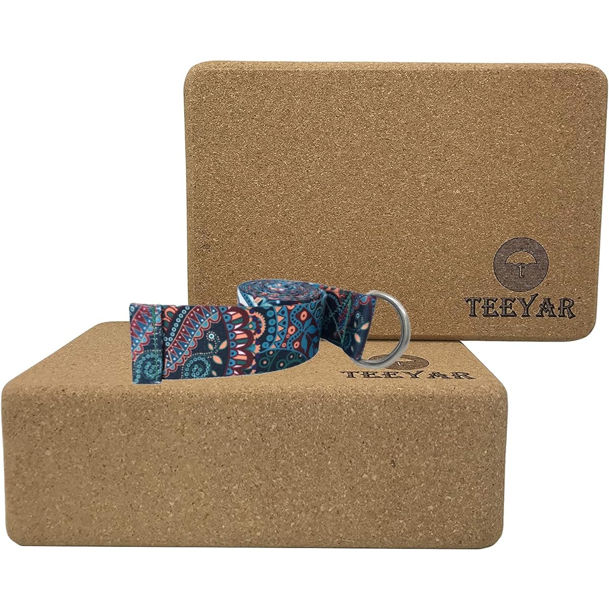 Cork Yoga Blocks - Teeyar Set of 2 Sturdy Natural Spanish Cork Exercise Blocks 23 x 15 x 7.6cm for Yoga/Pilates/Gym Exercises, Improve Balance/Flexibility/Backbends (Cork Yoga Blocks)