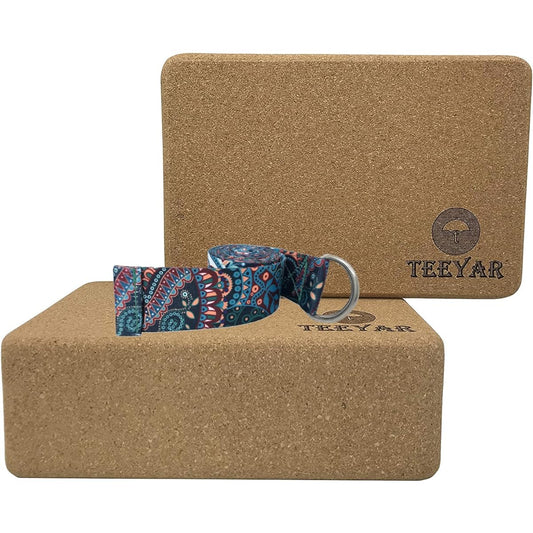 Cork Yoga Blocks - Teeyar Set of 2 Sturdy Natural Spanish Cork Exercise Blocks 23 x 15 x 7.6cm for Yoga/Pilates/Gym Exercises, Improve Balance/Flexibility/Backbends (Cork Yoga Blocks)