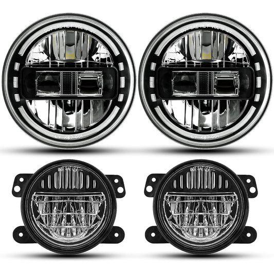 Audexen 7 inch black LED headlights DRL high-low beam + 4 inch black Smiley Design LED Fog Light Jeep Langler JK JKU TJ LJ 1997-2018, 2022 Express Patent