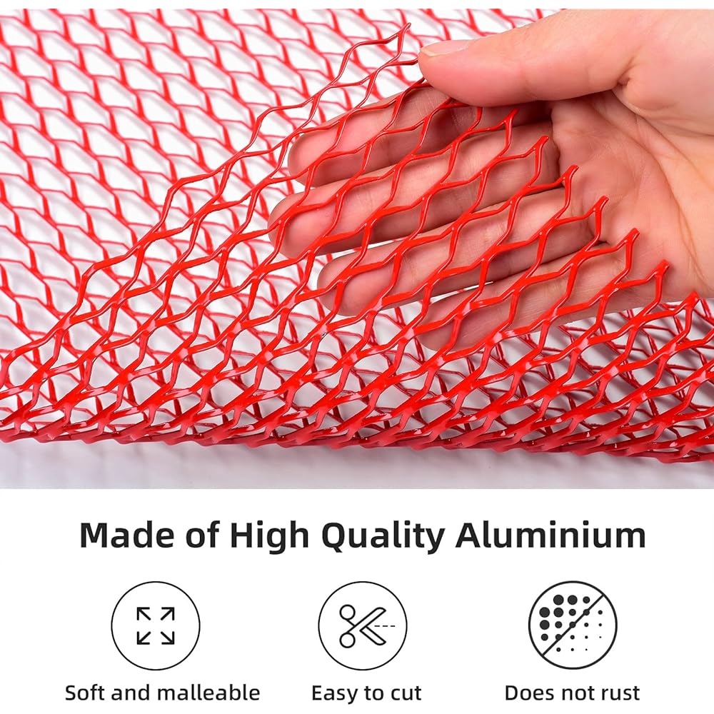 AGGAUTO Universal 40 -inch x13 inch car grill mesh -aluminum alloy grilled insert bumper 8x25mm seagull holes 1 100x33cm Red 1 sheet
