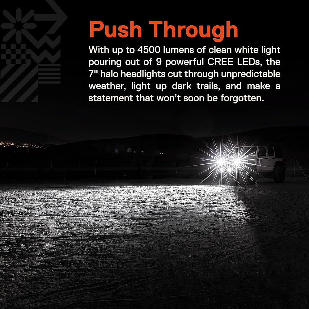 TRUE MODS 7 inch H6024 LED Head Light Jeep Wrangler JK Unlimited JKU TJ LJ CJ TJ Accessories [Halo DRL] [Amber Winker] [High/Low Shield Beam] Headlight Chevrolet Ford GMC Dodge Mazda Nissan Nissan